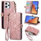 For Xiaomi Redmi 12 Geometric Zipper Wallet Side Buckle Leather Phone Case(Pink) - 1