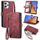 For Xiaomi Redmi 12 Geometric Zipper Wallet Side Buckle Leather Phone Case(Red) - 1