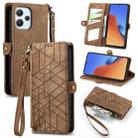 For Xiaomi Redmi 12 Geometric Zipper Wallet Side Buckle Leather Phone Case(Brown) - 1