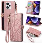 For Redmi Note 12 Turbo Geometric Zipper Wallet Side Buckle Leather Phone Case(Pink) - 1