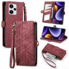 For Redmi Note 12 Turbo Geometric Zipper Wallet Side Buckle Leather Phone Case(Red) - 1