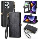 For Redmi Note 12 Turbo Geometric Zipper Wallet Side Buckle Leather Phone Case(Black) - 1