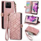 For Xiaomi Redmi Note 12S Geometric Zipper Wallet Side Buckle Leather Phone Case(Pink) - 1