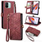 For Xiaomi Redmi 12C Geometric Zipper Wallet Side Buckle Leather Phone Case(Red) - 1