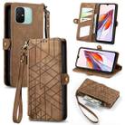 For Xiaomi Redmi 12C Geometric Zipper Wallet Side Buckle Leather Phone Case(Brown) - 1