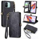 For Xiaomi Redmi 12C Geometric Zipper Wallet Side Buckle Leather Phone Case(Black) - 1