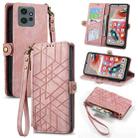 For Xiaomi Redmi Note 12 5G Geometric Zipper Wallet Side Buckle Leather Phone Case(Pink) - 1