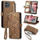 For Xiaomi Redmi Note 12 5G Geometric Zipper Wallet Side Buckle Leather Phone Case(Brown) - 1