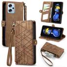 For Xiaomi Redmi Note 11T Pro Geometric Zipper Wallet Side Buckle Leather Phone Case(Brown) - 1