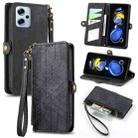 For Xiaomi Redmi Note 11T Pro Geometric Zipper Wallet Side Buckle Leather Phone Case(Black) - 1