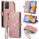 For Redmi Note 11 Pro 4G Geometric Zipper Wallet Side Buckle Leather Phone Case(Pink) - 1