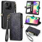 For Xiaomi Redmi 10A Geometric Zipper Wallet Side Buckle Leather Phone Case(Black) - 1