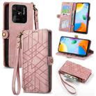 For Xiaomi Redmi 10C Geometric Zipper Wallet Side Buckle Leather Phone Case(Pink) - 1