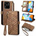 For Xiaomi Redmi 10C Geometric Zipper Wallet Side Buckle Leather Phone Case(Brown) - 1