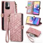 For Xiaomi Redmi 10 Geometric Zipper Wallet Side Buckle Leather Phone Case(Pink) - 1