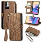 For Xiaomi Redmi 10 Geometric Zipper Wallet Side Buckle Leather Phone Case(Brown) - 1