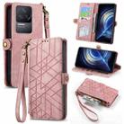 For Xiaomi Redmi K50 Geometric Zipper Wallet Side Buckle Leather Phone Case(Pink) - 1