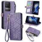 For Xiaomi Redmi K50 Geometric Zipper Wallet Side Buckle Leather Phone Case(Purple) - 1
