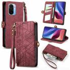 For Xiaomi Redmi K40 Geometric Zipper Wallet Side Buckle Leather Phone Case(Red) - 1