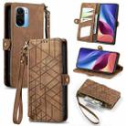 For Xiaomi Redmi K40 Geometric Zipper Wallet Side Buckle Leather Phone Case(Brown) - 1