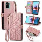 For Xiaomi Redmi Note 10 4G Geometric Zipper Wallet Side Buckle Leather Phone Case(Pink) - 1