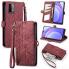 For Xiaomi Redmi Note 9 4G Geometric Zipper Wallet Side Buckle Leather Phone Case(Red) - 1