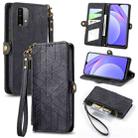 For Xiaomi Redmi Note 9 4G Geometric Zipper Wallet Side Buckle Leather Phone Case(Black) - 1