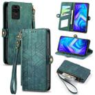For Xiaomi Redmi Note 9 Geometric Zipper Wallet Side Buckle Leather Phone Case(Green) - 1