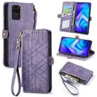 For Xiaomi Redmi Note 9 Geometric Zipper Wallet Side Buckle Leather Phone Case(Purple) - 1