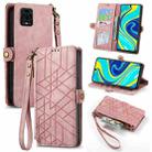 For Xiaomi Redmi Note 9S Geometric Zipper Wallet Side Buckle Leather Phone Case(Pink) - 1