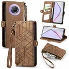 For Xiaomi Redmi K30 Pro Geometric Zipper Wallet Side Buckle Leather Phone Case(Brown) - 1