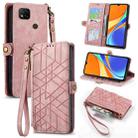 For Xiaomi Redmi 9C Geometric Zipper Wallet Side Buckle Leather Phone Case(Pink) - 1