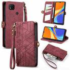 For Xiaomi Redmi 9C Geometric Zipper Wallet Side Buckle Leather Phone Case(Red) - 1