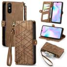 For Xiaomi Redmi 9A Geometric Zipper Wallet Side Buckle Leather Phone Case(Brown) - 1