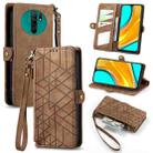 For Xiaomi Redmi 9 Geometric Zipper Wallet Side Buckle Leather Phone Case(Brown) - 1