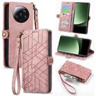 For Xiaomi 13 Ultra Geometric Zipper Wallet Side Buckle Leather Phone Case(Pink) - 1
