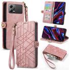 For Xiaomi Poco X5 Geometric Zipper Wallet Side Buckle Leather Phone Case(Pink) - 1