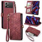 For Xiaomi Poco X5 Geometric Zipper Wallet Side Buckle Leather Phone Case(Red) - 1