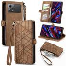 For Xiaomi Poco X5 Geometric Zipper Wallet Side Buckle Leather Phone Case(Brown) - 1