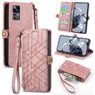 For Xiaomi 12T / 12T Pro Geometric Zipper Wallet Side Buckle Leather Phone Case(Pink) - 1