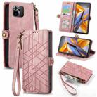 For Xiaomi Poco M5s 4G Geometric Zipper Wallet Side Buckle Leather Phone Case(Pink) - 1