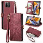 For Xiaomi Poco M5s 4G Geometric Zipper Wallet Side Buckle Leather Phone Case(Red) - 1