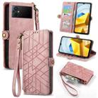 For Xiaomi Poco M5 4G Geometric Zipper Wallet Side Buckle Leather Phone Case(Pink) - 1