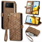 For Xiaomi Poco M5 4G Geometric Zipper Wallet Side Buckle Leather Phone Case(Brown) - 1