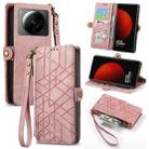 For Xiaomi 12S Ultra Geometric Zipper Wallet Side Buckle Leather Phone Case(Pink) - 1
