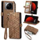For Xiaomi 12S Ultra Geometric Zipper Wallet Side Buckle Leather Phone Case(Brown) - 1
