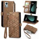 For Xiaomi 12S Pro Geometric Zipper Wallet Side Buckle Leather Phone Case(Brown) - 1