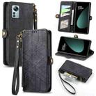 For Xiaomi 12S Pro Geometric Zipper Wallet Side Buckle Leather Phone Case(Black) - 1