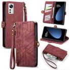 For Xiaomi 12S Geometric Zipper Wallet Side Buckle Leather Phone Case(Red) - 1