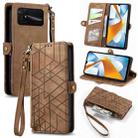 For Xiaomi Poco C40 Geometric Zipper Wallet Side Buckle Leather Phone Case(Brown) - 1